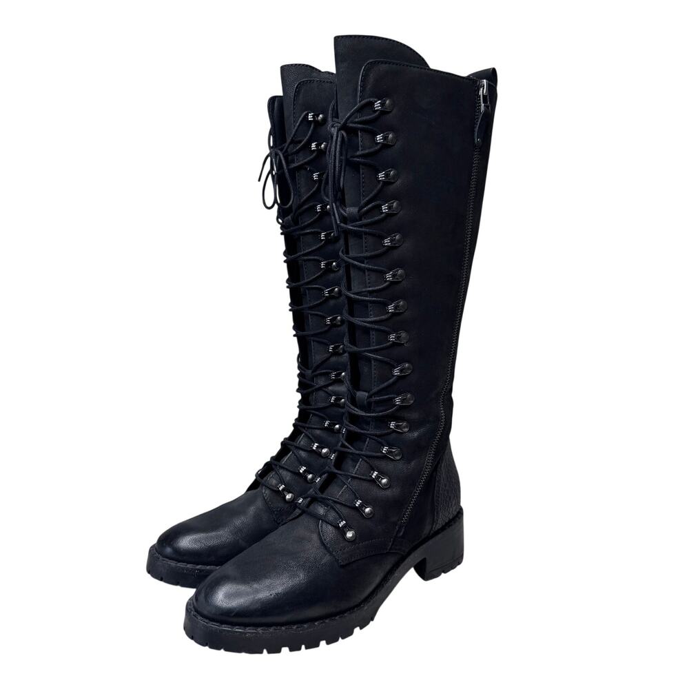 Vintage Foundry Co. | Black Henrietta Leather Knee High Lace Up Boots
